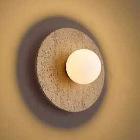 Lampada da parete Japandi in pietra naturale rotonda con vetro opale - Josie