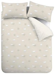 Biancheria da letto singola in flanella beige 135x200 cm Sheep - Catherine Lansfield