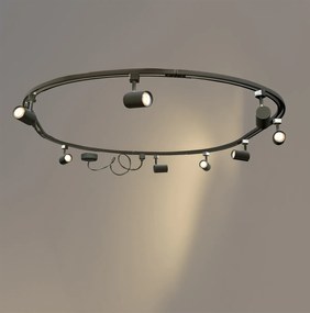Sistema di illuminazione a binario moderno con 8 faretti neri, monofase, ovale, 200 cm - Iconic Jeana