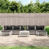 Set Salotto da Giardino 8 pz con Cuscini in Acciaio Biancocod mxl 100580