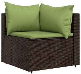 Set Mobili da Giardino 3 pz con Cuscini in Polyrattan Marrone