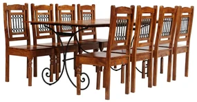 Set Tavolo Da Pranzo 9 Pz İn Legno Massello Di Acacia /