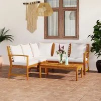 Set Divani da Giardino 4 pz con Cuscini Crema in Legno Acacia cod mxl 42290