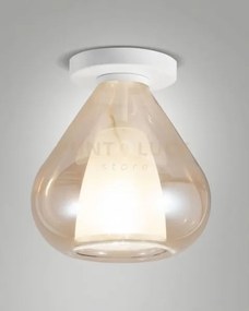 Lila plafoniera 1 luce ambra in vetro con struttura in metallo bian...