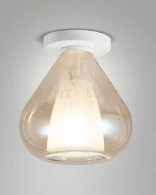 Lila plafoniera 1 luce ambra in vetro con struttura in metallo bian...