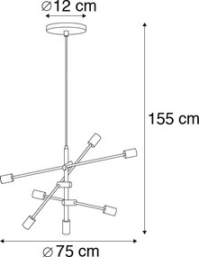 Lampada a sospensione industriale smart nera con 6 WiFi ST64 - Sydney