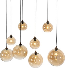 Lampada a sospensione smart bronzo scuro con vetro ambrato ovale 8 luci incl. 8 Wifi G95 - Sandra