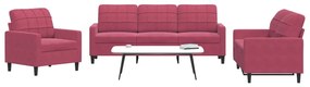 Set Di Divani 3 Pz Con Cuscini Rosso Vino İn Velluto /