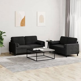 Set Di Divani 2 Pz Con Cuscini Nero İn Velluto /