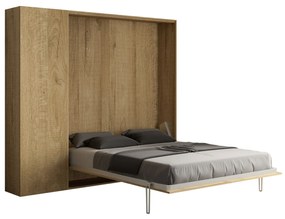 Letto matrimoniale a scomparsa 160 verticale Kentaro con colonna e pensili, Quercia Natura / Colonna