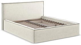 Letto matrimoniale imbottito crema con contenitore con griglia 180x200 cm Anani - Makamii