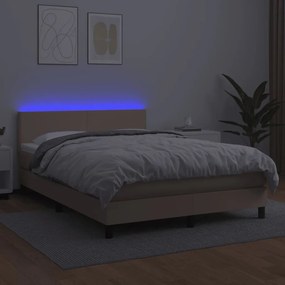 Giroletto molle materasso e led cappuccino 140x190cm similpelle