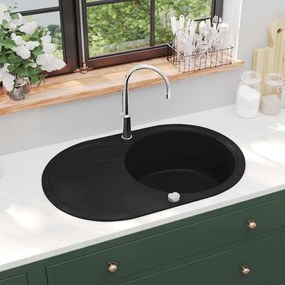 Lavello Da Cucina İn Granito Vasca Singola Ovale Nero /
