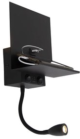 Applique moderna nera con USB e braccio flessibile - Flero