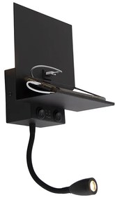 Lampada da parete moderna nera 2 luci con USB e braccio flex - Flero