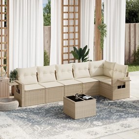 Set divani da giardino 7 pz con cuscini beige in polyrattan