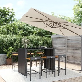 Set bar giardino 7 pz nero polyrattan e legno massello acacia