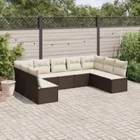 Set Divani da Giardino 9pz con Cuscini Marrone in Polyrattan 3249912