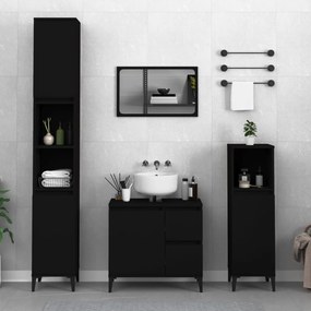 Set Di Mobili Da Bagno 3 Pz Nero İn Legno Multistrato /