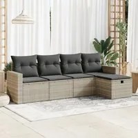 Set Divano da Giardino 5pz con Cuscini Grigio Chiaro Polyrattan 3325368