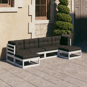 Set Salotto da Giardino 6 pz Bianco in Legno Massello di Pino