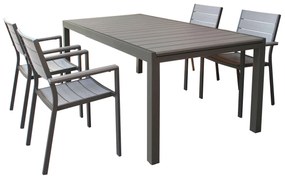 TRIUMPHUS - set tavolo in alluminio cm 180/240 x 100 x 73 h con 4 poltrone Xanthus
