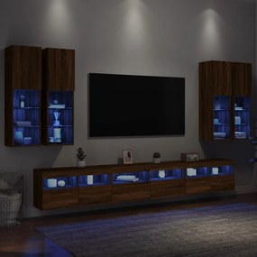 Set Mobili TV a Muro 7 pz con Luci LED Rovere Marrone
