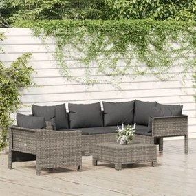 Set Divani da Giardino 6 pz con Cuscini in Polyrattan Grigio