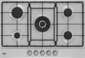 Beko - HIAW75224SXE: Piano a Gas con PractiClean, 4 Bruciatori + 1 Wok, 75 cm. Colore del prodotto: Acciaio inox, Posizionamento dell'apparecchio: Da