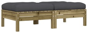 Poggiapiedi giardino con cuscini 2pz legno impregnato di pino