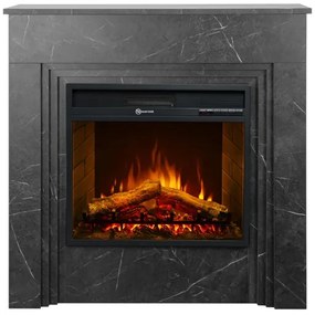 Camino elettrico da terra in legno effetto Marmo Nero BELLINI L96 x P35 x H96 cm