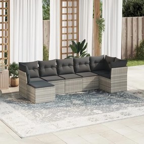 Set divani da giardino 7pz con cuscini grigio chiaro polyrattan