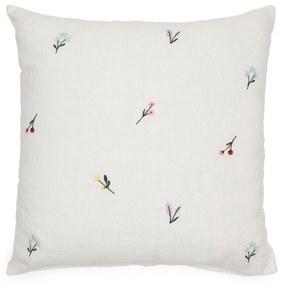 Kave Home - Fodera cuscino Sadurni 100% lino bianco con ricamo floreale 45 x 45 cm