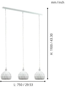 Eglo 97857 - Lampadario a sospensione con filo ROCCAFORTE 3xE14/40W/230V