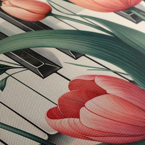 Quadri 5 pezzi – Pianoforte e tulipani in sinfonia floreale