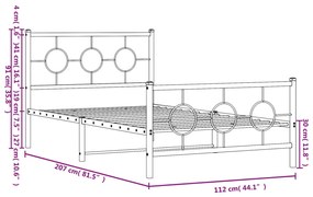 Giroletto con Testiera e Pediera Metallo Nero 107x203 cm