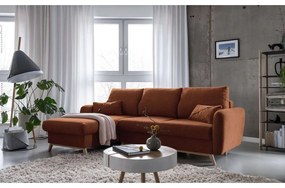 Divano letto angolare arancio mattone, angolo sinistro Scandic Lagom - Miuform
