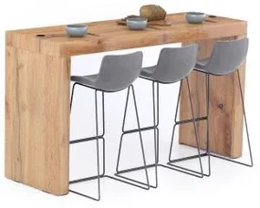 Tavolo Alto Evolution 180x60, Rovere Rustico con Due Gambe e Caricatore Wireless