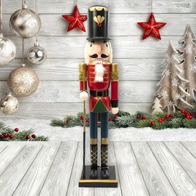 Schiaccianoci di Natale 60cm in legno Soldato con fucile di colore rosso e blu Wisdom