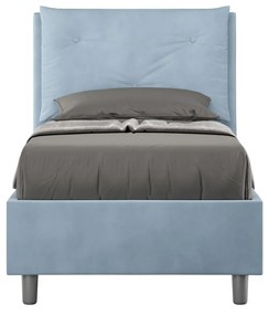 Letto singolo imbottito 80x190 microfibra Appia senza rete, con rete e contenitore, Azzurro / Con Rete