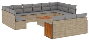 Set divani da giardino 14pz con cuscini in polyrattan beige