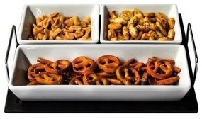 Set di 3 ciotole con vassoio TORO in ceramica e legno