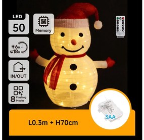Aigostar - Decorazione natalizia LED per esterni 50xLED/3xAA 0,7m IP44 pupazzo di neve