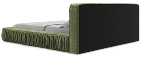Letto matrimoniale imbottito verde con contenitore e rete inclusi 140x200 cm Keoni – Makamii