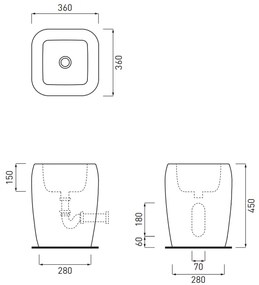 Cielo Shui Lavabo 36x36 da appoggio mezza colonna in ceramica bianco lucido