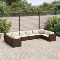 Set Divani da Giardino 10 pz con Cuscini in Polyrattan Marrone 3308281