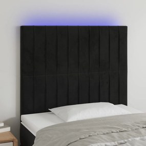 Testiera A Led Nera 80x5x118/128 Cm İn Velluto /