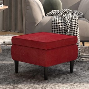 Poggiapiedi Con Gambe İn Legno Rosso Vino İn Velluto /
