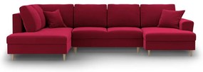 Divano angolare rosso allungabile e con contenitore (con penisola a sinistra/a U) con rivestimento in velluto Kyoto – Cosmopolitan Design