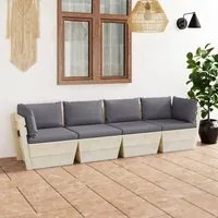 Divano da Giardino a 4 Posti su Pallet con Cuscini Legno Abete cod mxl 49159